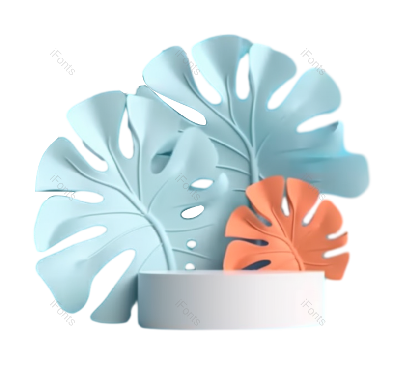 叶子图片,展示台元素,蓝色PNG,树叶免抠素材